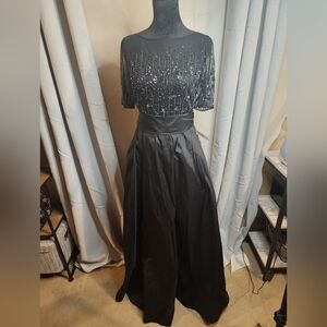 Adrianna Papell Illusion And Sequin Top With Full Skirt Gown